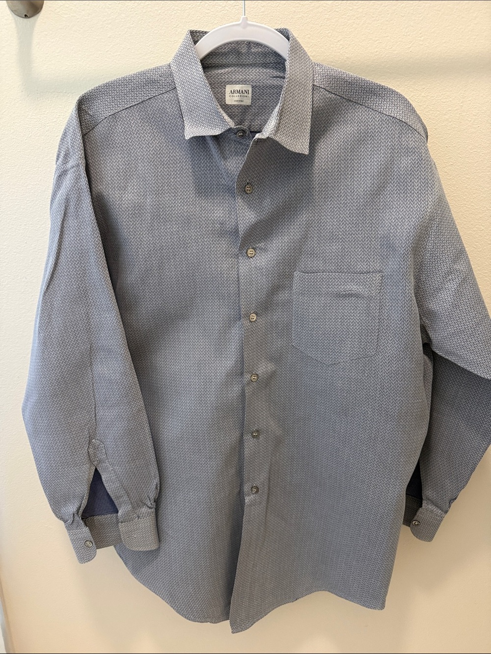 Armani Collezioni Medium Blue Herringbone Casual Button-Down Shirt L